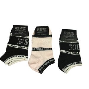 PINK Victoria's Secret Women's Ankle Socks - Black and light pink 3
